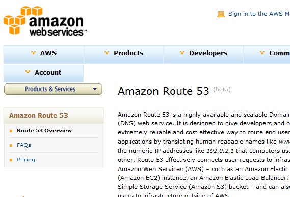 Amazon Route 53のウェブページのスクリーンショット