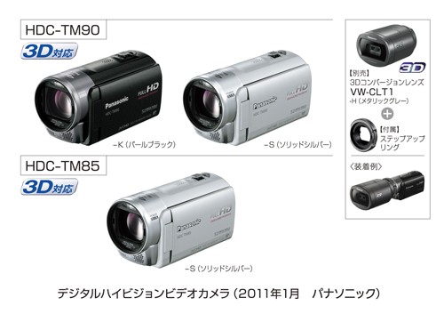 パナソニックが公開した「HDC-TM90」「HDC-TM85」と別売りの3Dコンバージョンレンズなどの写真製品