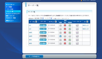 NECビッグローブが公開したコントロールパネル（サーバ一覧画面）のイメージ図