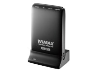 アイ・オー・データ機器のコンパクトサイズWiMAXルーター「WMX-GWMR 」、クレードルに装着した状態。