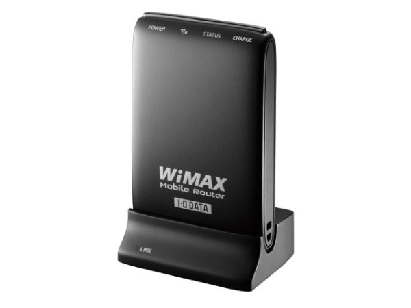 アイ・オー・データ機器のコンパクトサイズWiMAXルーター「WMX-GWMR 」、クレードルに装着した状態。