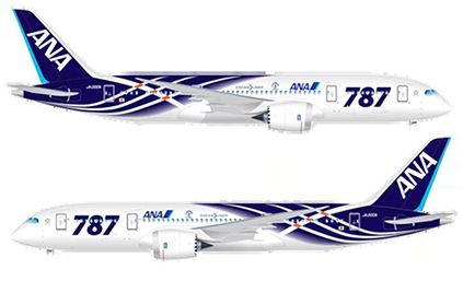 特別塗装した「ボーイング787」の初号機と二号機