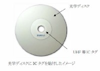 光学ディスクにICタグを貼り付けしたイメージ。凸版印刷は9日、光学ディスクに直接貼付できるICタグを8月中旬から発売すると発表した。