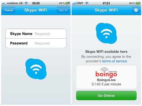 Skypeの公衆無線LANサービス「Skype WiFi」をiPhoneなどアップルのiOS端末で利用できるアプリの画面イメージ