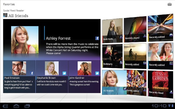 「Sony Tablet」向け『Favorites』画面イメージ