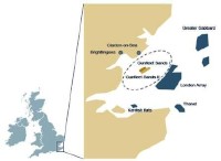 丸紅がデンマークの総合エネルギー大手ドン・エナジー（DONG Energy）から権益49.9％を取得するガンフリート・サンズ洋上風力発電の所在地を示す図（同社ニュースリリースより）