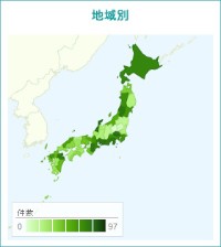 DNPソーシャルリンクの「つたエルネ」で提供される投稿者の分析レポートの例（地域別の分布状況）