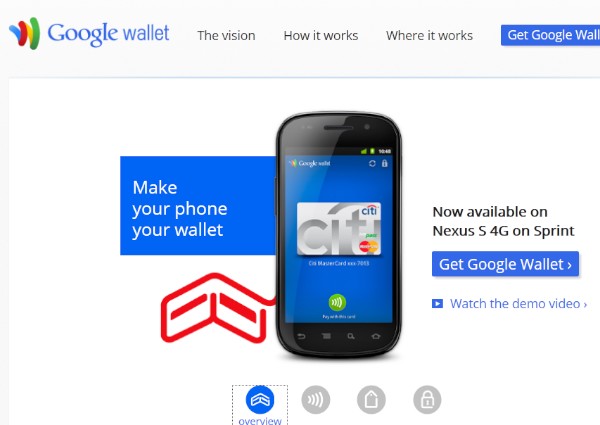 グーグル（Google）は19日、「おサイフケータイ」のように、スマートフォンを決済用端末にかざすことで決済ができる「Google Wallet」を提供開始すると発表した。写真は「Google Wallet」のウェブサイト。