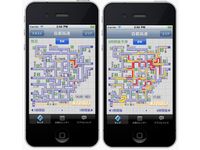 「超渋滞マップ」の利用イメージ（左：現在、右：3時間後）（画像提供：エディア）