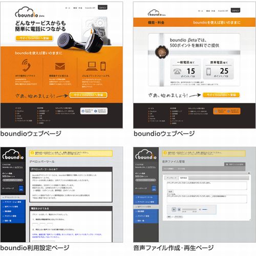 「boundio」ウェブページ及び操作ページ抜粋（画像：KDDIウェブコミュニケーションズ）