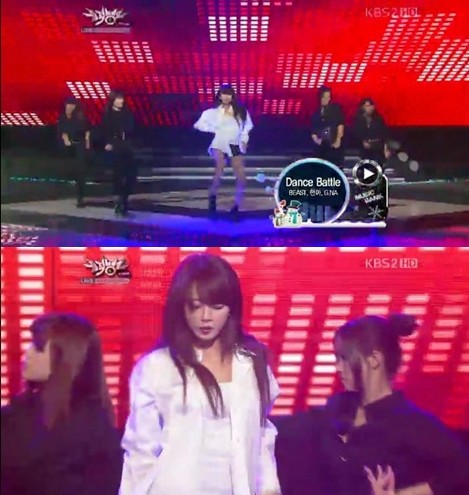 Trouble Maker（トラブルメーカー）のヒョナとヒョンスンはG.NA（ジナ）とともにダンスパフォーマンスを披露した。写真＝KBS放送のキャプチャ