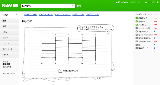 NAVERでの「あみだくじ」のダイレクト検索　利用イメージ（画像：ネイバージャパン）