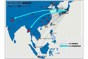 ヤンゴン、デリー線開設後のANAアジア線ネットワーク（画像：全日本空輸）