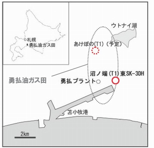 探掘井「沼ノ端(T1)東SK-3DH 号井」等位置図（画像：石油資源開発）