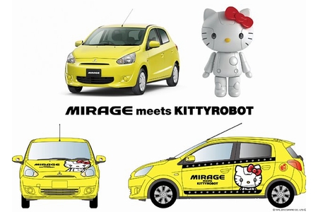 ミラージュの「KITTYROBOT」コラボレーションラッピング車（イメージ）（画像：三菱自動車）