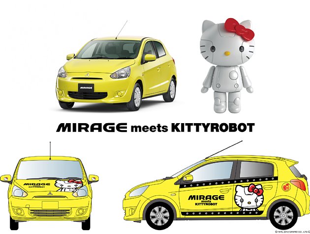 ミラージュの「KITTYROBOT」コラボレーションラッピング車（イメージ）（画像：三菱自動車）