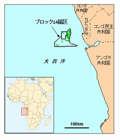 アンゴラ共和国沖合ブロック14鉱区の位置図（画像：国際石油開発帝石）