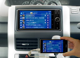 「MirrorLink」対応ディスプレイ・オーディオ「スマホナビ対応ディスプレイ」とスマートフォン「ELUGA V」接続時（画像：パナソニック）
