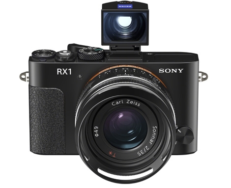 「DSC-RX1」に、光学ビューファインダーキット「FDA-V1K」、サムグリップ「TGA-1」、レンズフード「LHP-1」を装着（いずれも別売）（画像：ソニー）