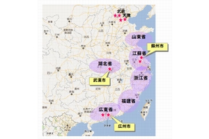 中国におけるイオンモールの出店計画　位置図（画像：イオンモール）