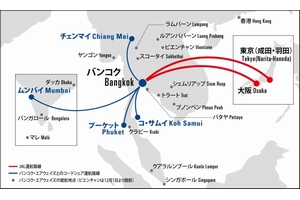 バンコク・エアウェイズとのコードシェアによるJALのアジアネットワーク（画像：日本航空）