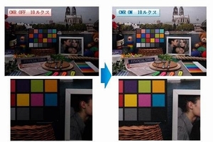 左：色ノイズ低減回路なし、右：色ノイズ低減回路あり（画像：東芝）