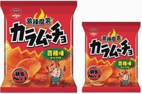 日清食品（香港日清）とフレンテの合弁会社「日清湖池屋」が香港で販売する「カラムーチョ ホットチリ味」「すっぱムーチョ さっぱり梅味」
