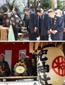 ４月１日（火）午前１１時３０分から東京証券取引所主催で取引所に隣接する『兜神社』において例大祭が行われた。