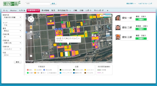 米を生産する農業法人を支援するIT管理ツール「豊作計画」のPCでの作業管理画面