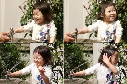 秋山成勲＆SHIHOの娘サランちゃんが公園で水遊びをする姿が公開され目を引いている。