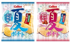 カルビーが9日から期間限定で販売する特別な厚切りポテトチップス『夏ポテト 対馬の浜御塩味／紀州の南高梅』