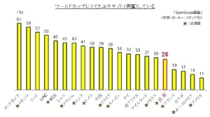 「2014 FIFAワールドカップ ブラジル大会」にとてもエキサイト（興奮）していると回答した人の割合を示す図