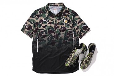 PUMA×BAPE、カモフラ柄のスパイク「evoSPEED」と架空のチームシャツ発売