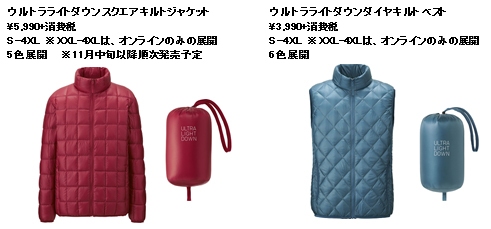 ジャケットとベストに、キルト部分を「ダイヤカット」「スクエアカット」にしたアイテムが新たに加わった。（写真：ユニクロの発表資料より）