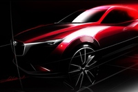 11月21日から30日まで開催される米LAオートショーにおいて世界初公開する「MAZDA CX-3」。デミオをベースとするが、スポーティでクーペライクなボディはやや大きいか。