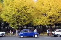 2014年秋、東京にて。生産終了後24年を経た東京で元気に走るシトロエン2CV。最終型は602cc・水平対向2気筒OHVエンジンを搭載、4速MTを組み合わせた