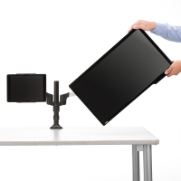 液晶モニターとiPad・タブレットを横に並べて設置可能で、高さ調節もできるデュアル液晶モニターアーム『液晶モニター・タブレットアーム 100-LA028』