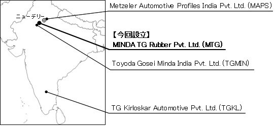 インドにおける豊田合成グループ4拠点の所在地(豊田合成の発表資料より)