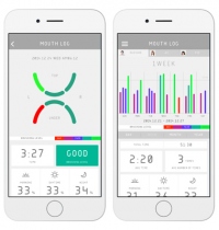 ハブラシの動きを認識するアタッチメントを装着してスマートフォンと連携できるデジタルデバイス「G･U･M PLAY」の対応アプリ「MOUTH LOG」の画面（サンスターの発表資料より）