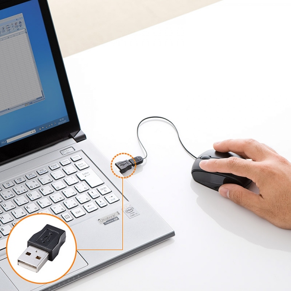 サンワダイレクトが新発売する『micro USBマウス(ケーブル巻取り・Android・Windows・Mac対応・USB変換アダプタ付き)400-MA063シリーズ』