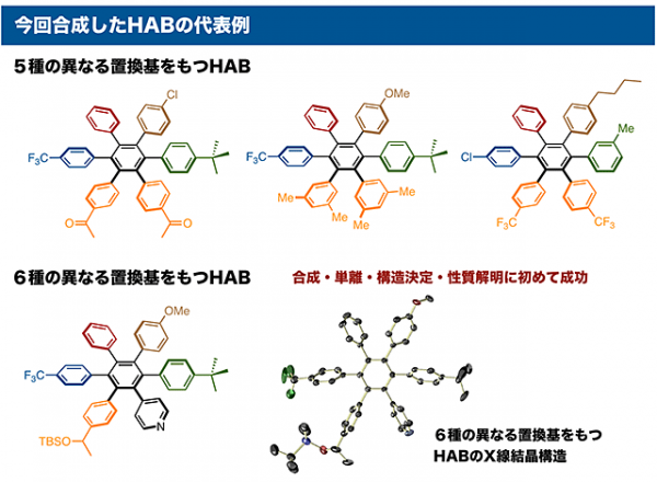 名古屋大学の伊丹健一郎教授らによる研究グループ合成したHABの代表例（写真：同大学の発表資料より）