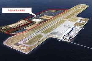 長崎ソーラーエナジーが手掛ける長崎空港隣接地における約30MWのメガソーラーの完成予想図（ソーラーフロンティア、チョープロの発表資料より）