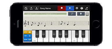 思いついた2小節のメロディーをもとに、一曲まるごと自動作曲してくれるiPhone用アプリ『Chordana Composer』の鍵盤入力画面（カシオ計算機の発表資料より）