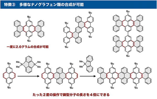 今回の合成法でつくれるナノグラフェンの代表例（名古屋大学などの発表資料より）