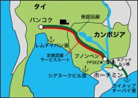 双日ロジスティクスは、カンボジア～タイを陸路で結ぶ定期混載輸送サービスを、日系物流会社で初めて開始する（写真：同社発表資料より）