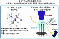 ダイヤモンド中の電子スピンとそのセンシングへの応用のイメージを示す図（NTTなどの発表資料より）