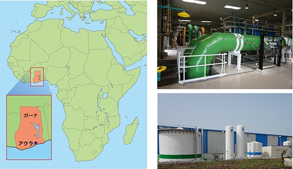 ガーナ共和国の地図と海水淡水化プラント（双日の発表資料より）