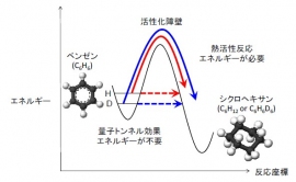 化学反応における2 通りのプロセス。熱活性反応と量子トンネル効果。（北海道大学の発表資料より）