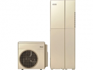 リンナイから4月に発売された第三世代の「ECO ONE」シングルハイブリッド給湯暖房機。写真は17.4kWタイプ
