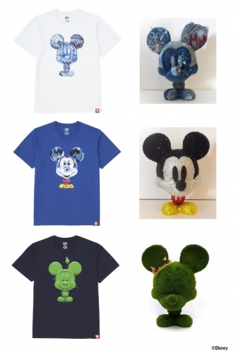 「ディズニープロジェクト Mickey 100　グラフィックTシャツ」とフィギュア（ユニクロの発表資料より）